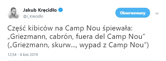 Przyśpiewki kibiców na Camp Nou w stronę Griezmanna...